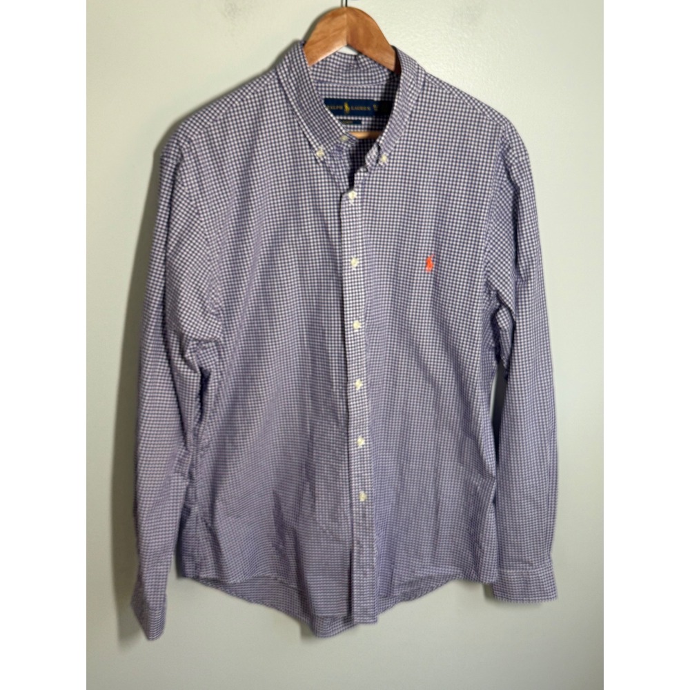Polo Ralph Lauren Slim Fit Gingham Shirt Mens XL Purple White Check Long Sleeve